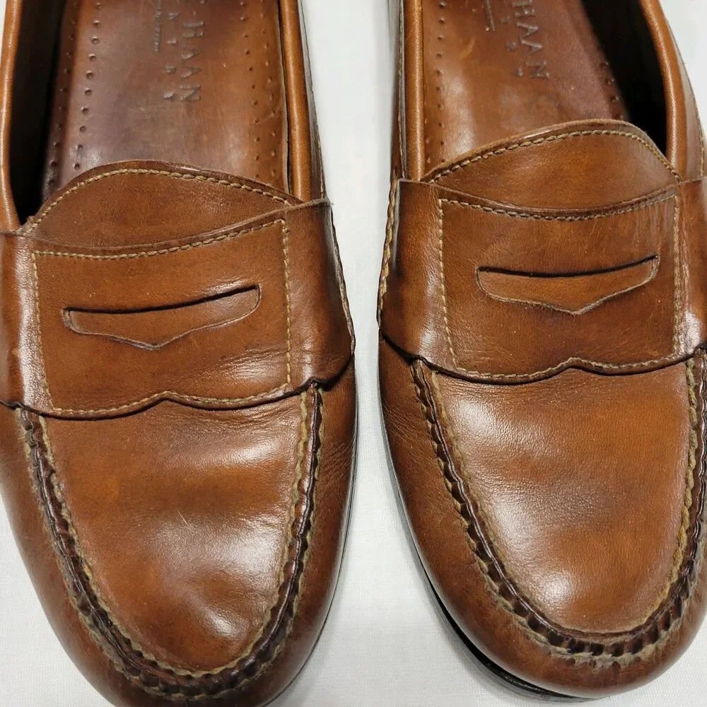 Gole Haan Douglas Tan Penny Loafers Men's Leather Handsewn Slip On Size 91/2 D